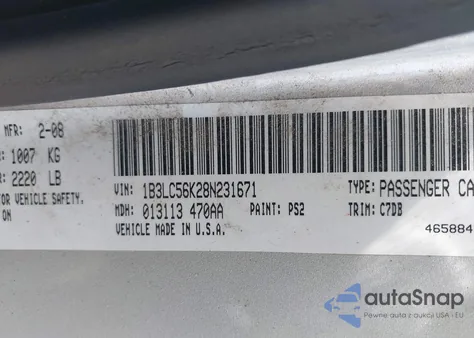 2008 Dodge Avenger Sxt z USA, uszkodzony, nr VIN 1B3LC56K28N231671